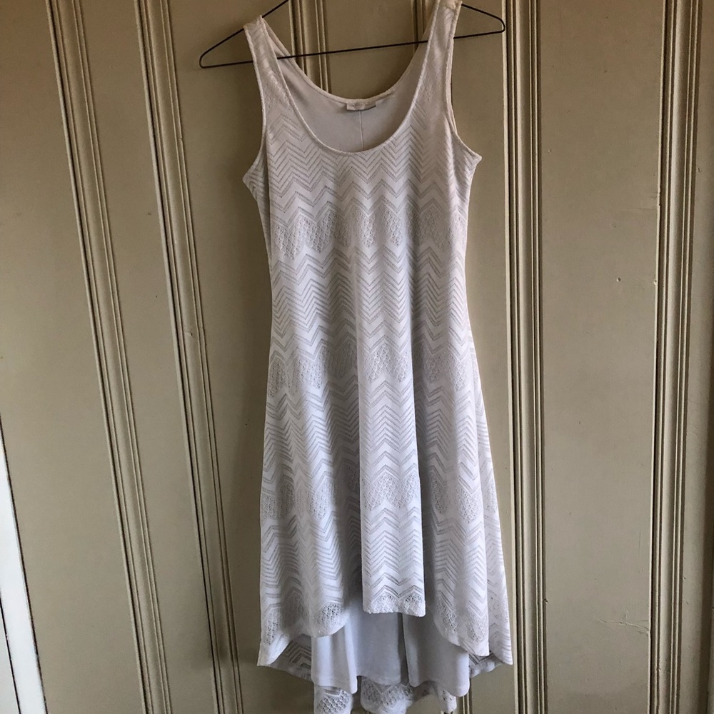 White chevron lace high low dress